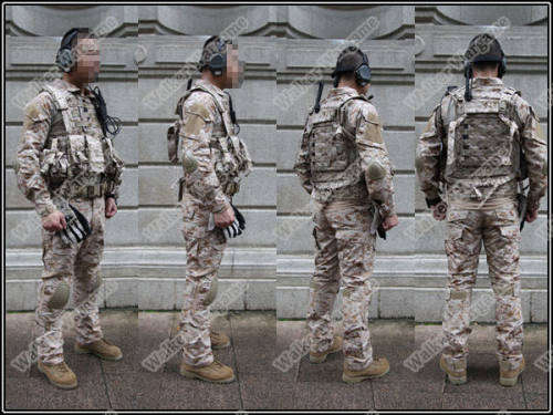 Combat Set Shirt & Pants Build in Elbow & Knee Pads - US Navy Seal AOR1 Digital Desert Camo L