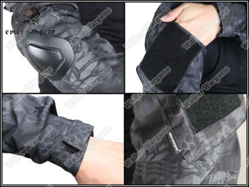 Combat Set Shirt & Pants Build in Elbow & Knee Pads - Night OPS Black TYP Typhon Camo Size L