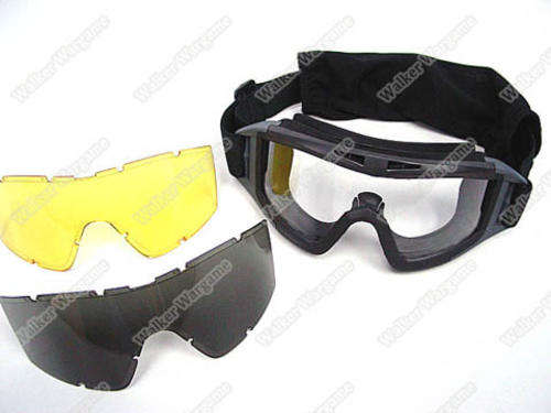 Tactical X500 Wind Dust Goggle Glasses With 3 Lens - SWAT Black
