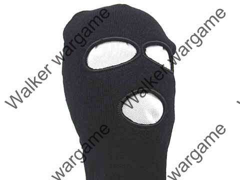 Winter 100%Wool Balaclava Hood 3 Hole Head Face Mask Protector - SWAT Black