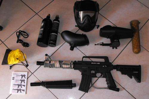 Bravo One Panitball Gun + Bottle + Mask + Containers --  Full Set Paintball Player