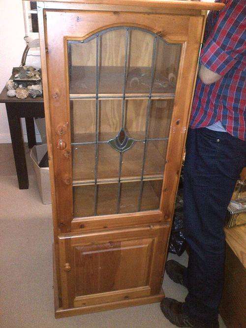 Oregan Pine Cabinet with Lead glass inserts- relisting due to non payment