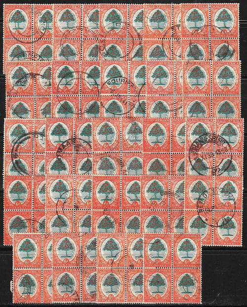 SA 1933-47 HYPHENATED PRTG 6d ORANGE TREE SACC 60a ACCUMULATION OF 24 FINE USED BLOCKS OF 4
