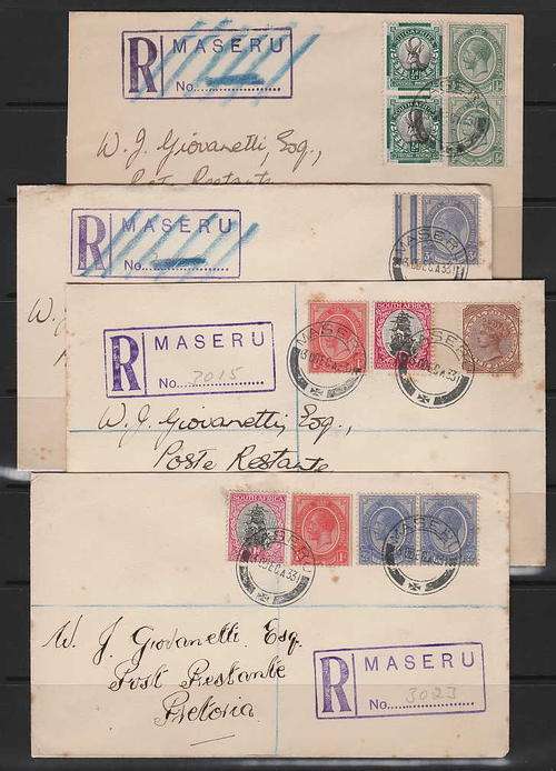 1933 FOUR COVERS VARIETY OF FRANKINGS USED IN SWAZILAND. SEE SCANS