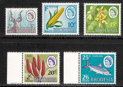 RHODESIA 1976-68 DUAL CURRENCY SET OF 5 VALUES SUPERB MNH.