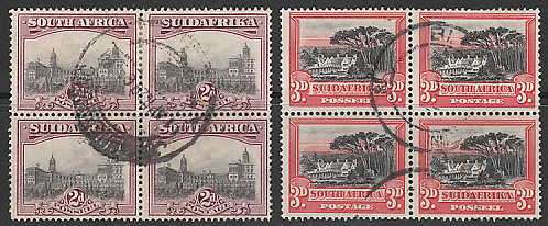 SA 1927 LONDON PICTORIALS 2d AND 3d USED BLOCKS OF 4. SACC 33, 34 C/V R460