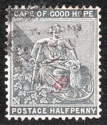 GRIQUALAND WEST 1878-79 1/2d DOUBLE OVERPRINT IN RED, BOTH INVERTED FINE USED.