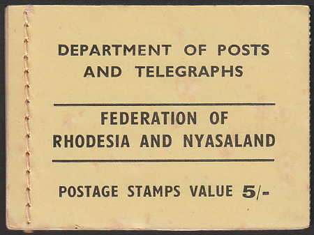 RHODESIA AND NYASALAND 1955 QEII 5/- BOOKLET COMPLETE AND UNEXPLODED. SEE DESCRIPTION. C/V R1000
