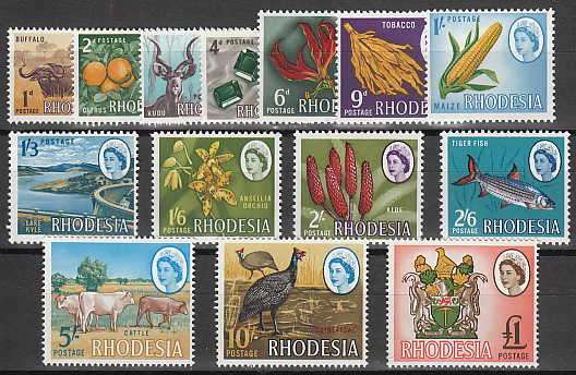 RHODESIA 1966 HARRISON PRINTING SET 14 VALUES VERY FINE MNH. SACC 131-44 C/V R207