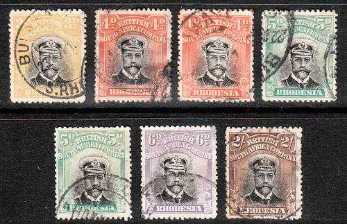RHODESIA 1913 ADMIRALS DIE II PERF 14 USED SELECTION AS PER SCAN. C/V R2940