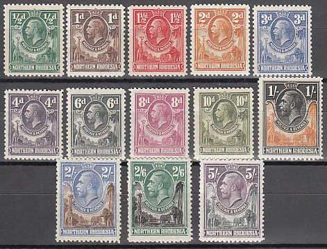 NORTHERN RHODESIA 1925 ISSUE MOST VALUES TO 5 SHILLING FINE/VERY FINE LMM C/V R1985