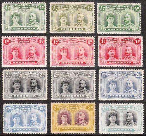 RHODESIA DOUBLE HEADS RANGE TO 1/- GOOD MINT. SEE BELOW
