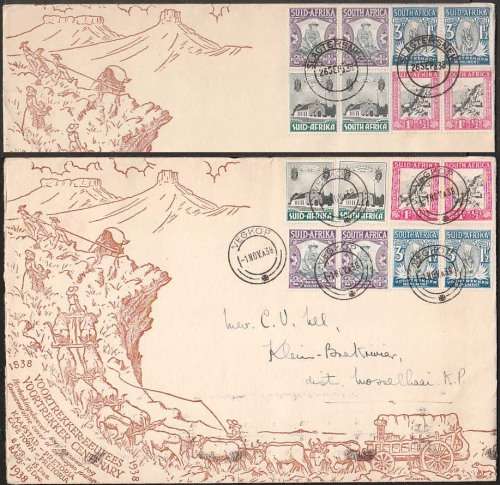 UNION 1938 VOORTREKKER COVERS WITH SLAGTERSNEK AND VEGKOP CANCELS AS PER SCANS.