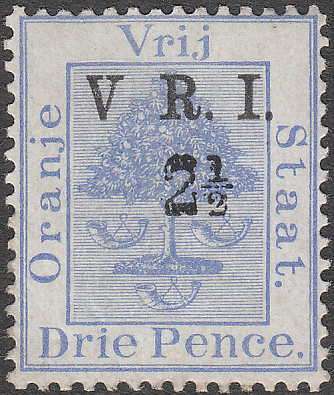 OFS 1900 LEVEL STOP 2½d BLUE NO STOP AFTER "V" VARIETY MINT  SACC 52a C/V R1500