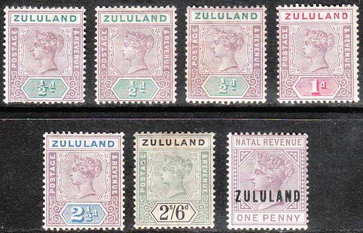 ZULULAND 1894-96 ISSUE MINT ODMENTS TO 2/6d IN MIXED CONDITION AS PER SCANS C/V R2400