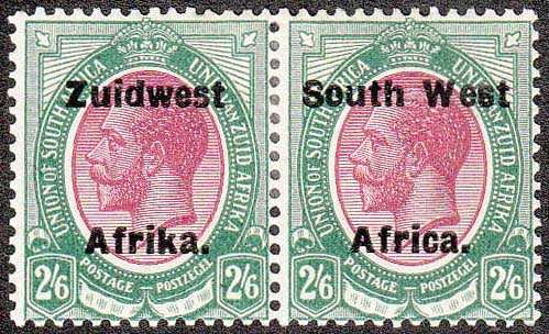 SOUTH WEST AFRICA 1924-26 KGV TYPE VI 2/6d PAIR FINE MINT. SACC 48 C/V R1200 SEE DESRIPTION