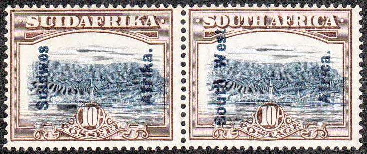 SOUTH WEST AFRICA 1926 OVERPRINTS 10/- PAIR FINE MNH. SACC 80 C/V R2200
