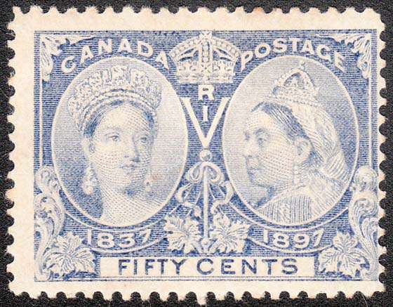 CANADA 1897 JUBILEE ISSUE 50c PALE ULTRAMARINE MOUNTED MINT. SG 134 R3300