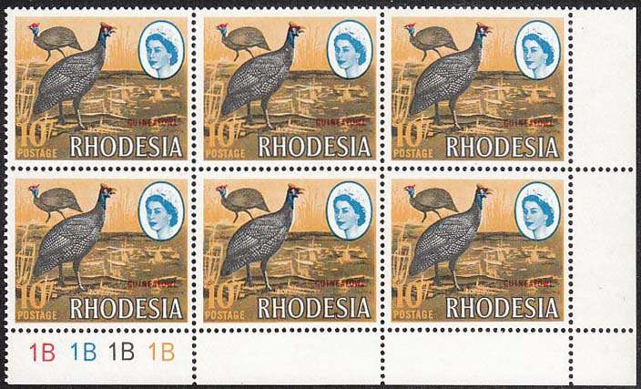 RHODESIA 1966 MARDONS 1st PRTG SCARCE 10/- CONTROL 1B CORNER BLOCK OF 6 VERY FINE MNH SACC 154 R2000
