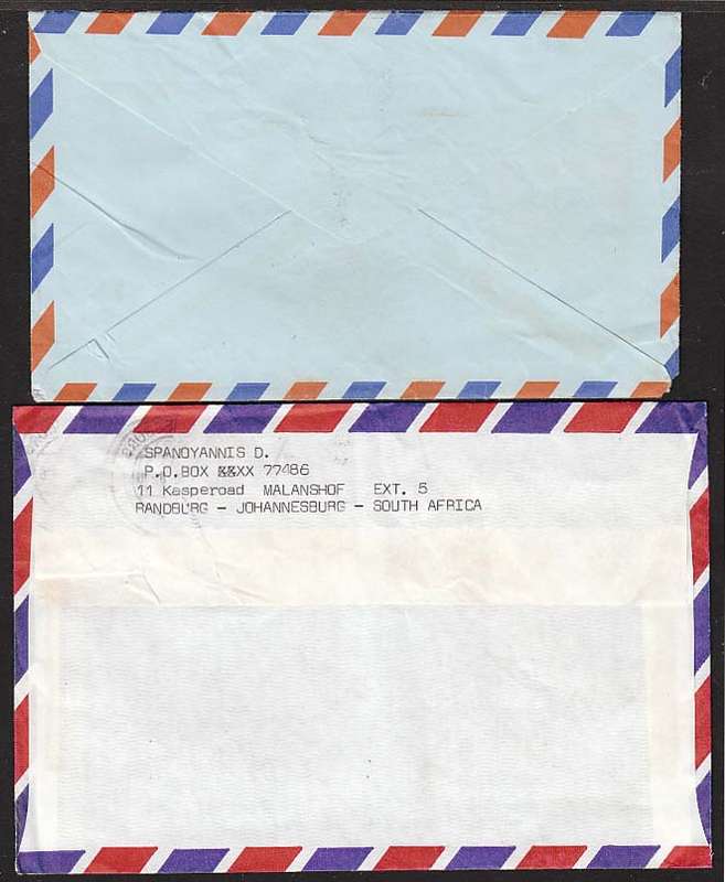 RHODESIA 1978/79 TWO INCOMING TAXED COVERS EX SOUTH AFRICA. SALISBURY DELIVERY ROOM CANCELS