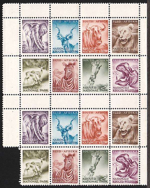 UNION KRUGER NATIONAL PARK COMMEMORATIVE LABELS TWO SHEETS AS PER SCAN. VERY CLEAN MNH
