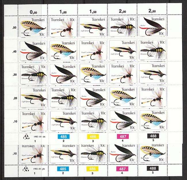TRANSKEI FISHING FLY SHEETLETS RANGE COMPRISING 1981 ISSUE 7 SHEETS AND 1982 2 SHEETS VERY FINE MNH