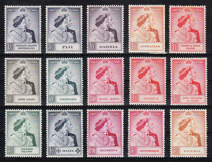 1948/49 SILVER WEDDING SELECTION OF 15 DIFFERENT TOP VALUES LMM BUT MIXED CONDITION. CAT R12000