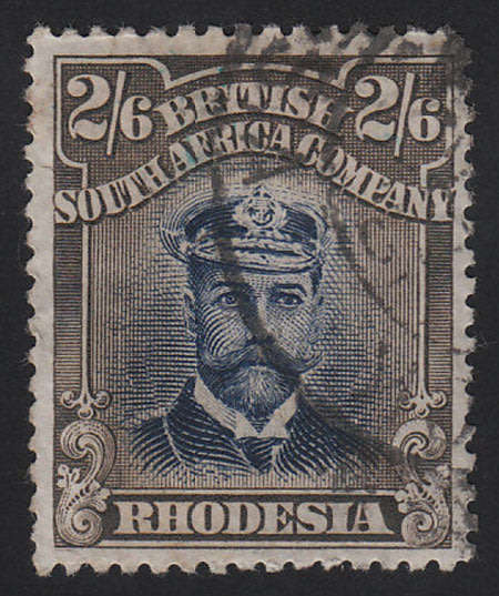 RHODESIA 1913 ADMIRALS DIE II PERF 15 2s6 INDIGO AND GREY-BROWN FINE USED. SACC 249 R1400