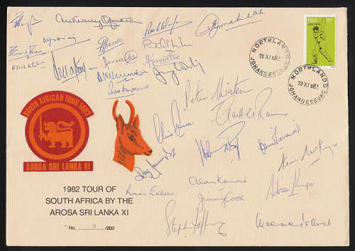 SOUTH AFRICA CRICKET 1982 REBEL TOUR AROSA SRI LANKA WITH ORIGINAL SIGNATURES OF ALL PLAYERS. SCARCE