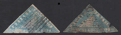CAPE OF GOOD HOPE 1861 WOODBLOCKS 4d BLUE SHADES TWO SPACE FILLERS USED. HIGH CAT VALUE IF FINE.
