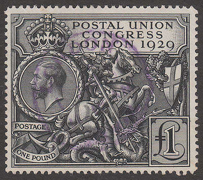 GREAT BRITAIN 1929 PUC £1 VERY FINE USED WITH LIGHT LONDON PARCEL CANCEL IN VIOLET. SG 438