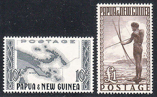 PAPUA & NEW GUINEA 1952 ISSUE TOP VALUES 10s AND £1 VERY FINE MNH. SG 14/15, CAT R1700