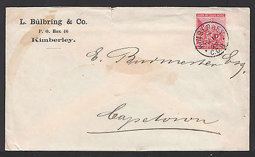 CAPE OF GOOD HOPE 1892 BURMESTER CORRESPONDENCE WITH CONTENT EX KIMBERLEY TO CAPE TOWN