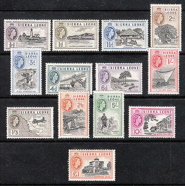 SIERRA LEONE 1956 QEII DEFIN SET 13 VALUES FINE LMM. SG 210-222 CAT R1700