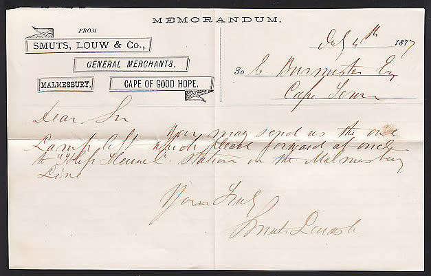 CAPE OF GOOD HOPE 1877 COVER WITH FINE MALMESBURY DATED TOWN OVAL CANCEL TO CAPE TOWN