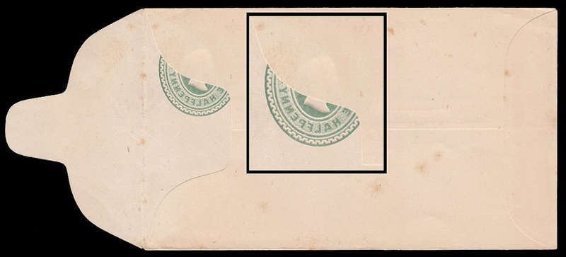 NATAL 1901 POSTAL STATIONERY ENVELOPE ½d GREEN WITH COMPLETE OFFSET OF Q HEAD ON INSIDE. RARE