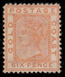 GOLD COAST 1876 WMK CC 6d ORANGE MINT. SG 8 CAT £350. SEE DESCIPTION