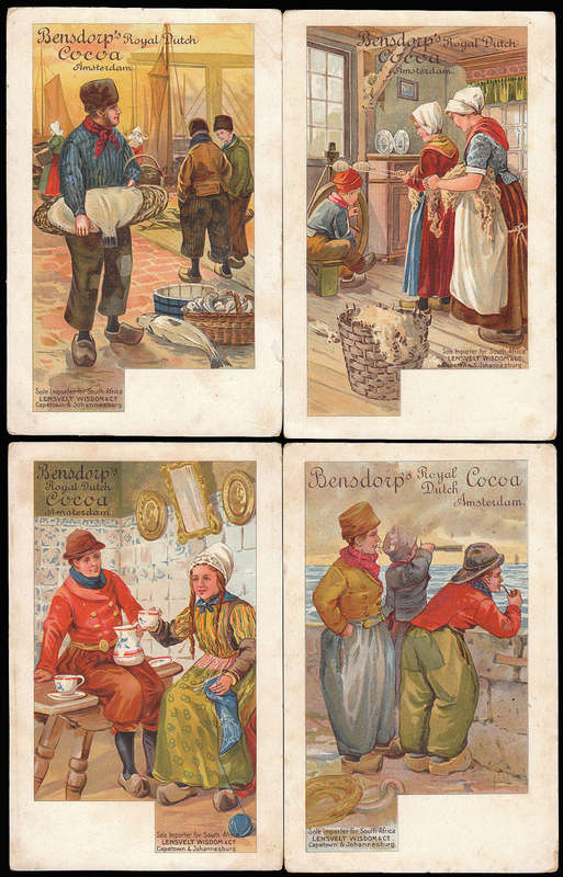 SOUTH AFRICA FOUR DIFF BENSDORP COCOA POSTCARDS, CAPE TOWN AND JOHANNESBURG SOLE IMPORTERS