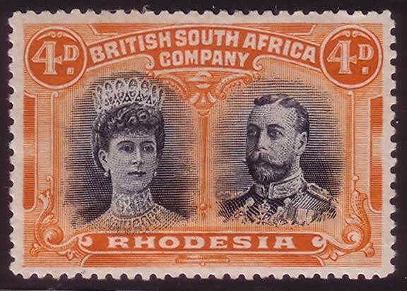 BSAC Rhodesia 1910 Double Head 4d Black & Orange Fine Mint