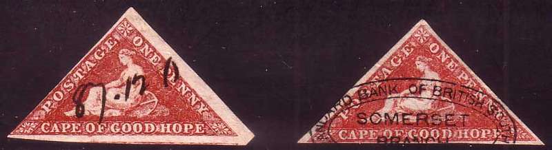 Cape of Good Hope 1855 Triangulars 1d Two Used Copies