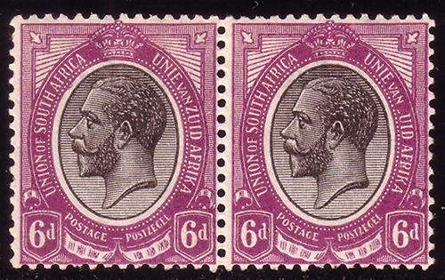South Africa 1913 Kings Heads 6d Missing "Z" in Pair MNH