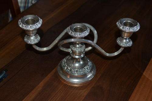 PRETTY SILVER PLATED 3 BRANCH CANDELABRA