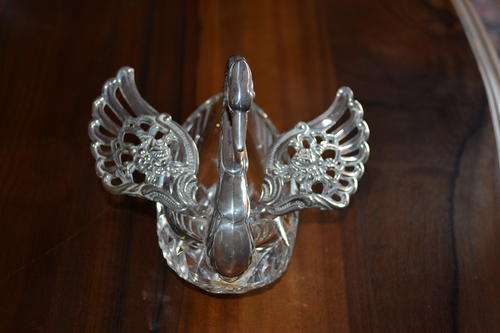 GLASS SWAN BON BON DISH WITH STERLING SILVER WINGS AND BODY