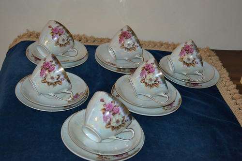 6 PRETTY LUSTRE ROSE TEA TRIOS