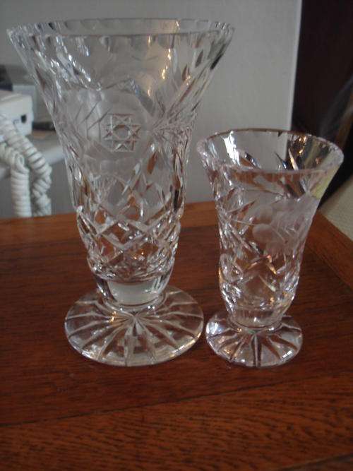 TWO ROSE CUT CRYSTAL VASES