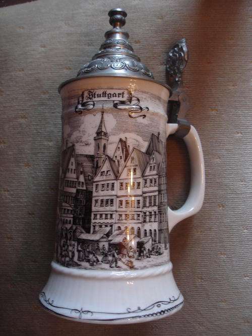 NICE BLACK & WHITE GERMAN LIDDED STEIN