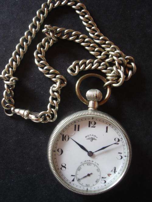 VINTAGE ROTARY POCKET FOB WATCH WITH CHAIN NEEDS REPAIR