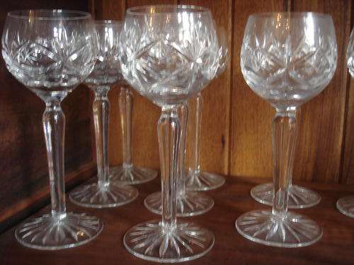 NINE VERY PRETTY CRYSTAL TALL HOCK GLASSES