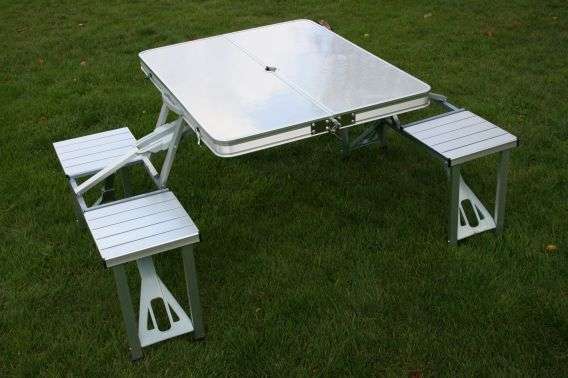 Aluminium Picnic Table with 4 chairs - Folds up for easy storage