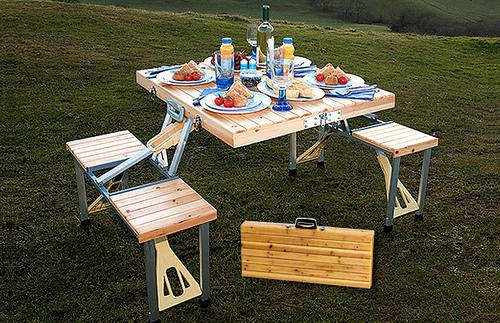 Wooden Picnic Table with 4 chairs - Folds up for easy storage